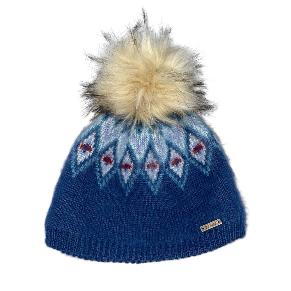 Prana MarinPom-Pom Beanie Faux Fur Soft Blue And Fleece Lined Cozy Cold Weather